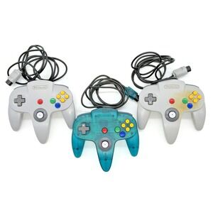 LOT of 3 Nintendo 64 N64 Translucent Ice Blue & OEM Gray Controllers Untested